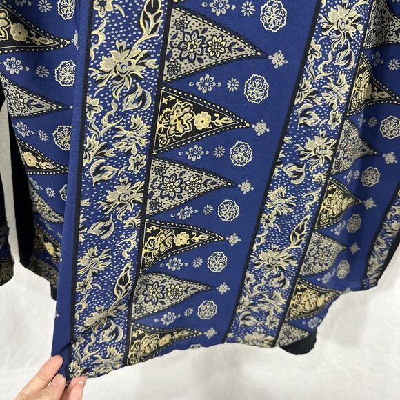 Koos Of Course Mixed Pattern Blue Black Button Up Shirt Womens Size L Lagenlook - Picture 12 of 12